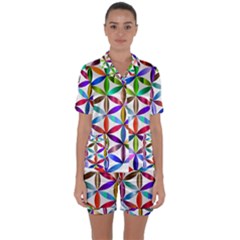 Flower Of Life Sacred Geometry Satin Short Sleeve Pyjamas Set by Simbadda