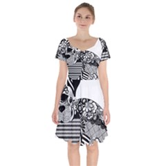 Floral Flourish Decorative Short Sleeve Bardot Dress by Simbadda