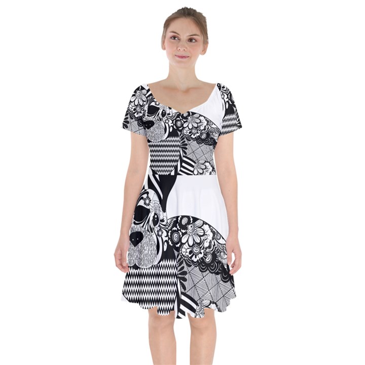 Floral Flourish Decorative Short Sleeve Bardot Dress