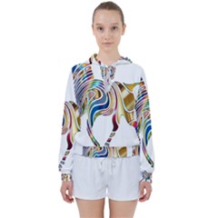 Horse Equine Psychedelic Abstract Women s Tie Up Sweat by Simbadda