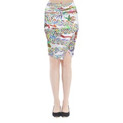 Dragon Asian Mythical Colorful Midi Wrap Pencil Skirt by Simbadda