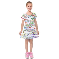 Dragon Asian Mythical Colorful Kids  Short Sleeve Velvet Dress by Simbadda