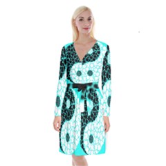 Yin Yang Eastern Asian Philosophy Long Sleeve Velvet Front Wrap Dress by Simbadda