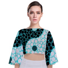 Yin Yang Eastern Asian Philosophy Tie Back Butterfly Sleeve Chiffon Top by Simbadda