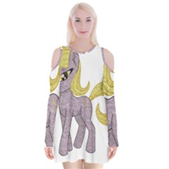 Unicorn Narwhal Mythical One Horned Velvet Long Sleeve Shoulder Cutout Dress by Simbadda