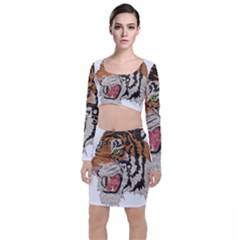 Tiger Tiger Png Lion Animal Long Sleeve Crop Top & Bodycon Skirt Set by Simbadda