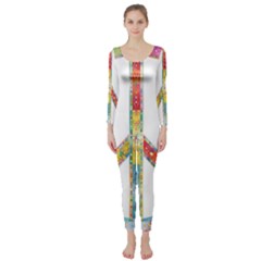 Flourish Decorative Peace Sign Long Sleeve Catsuit by Simbadda