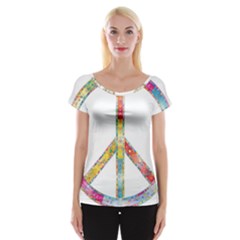 Flourish Decorative Peace Sign Cap Sleeve Tops by Simbadda