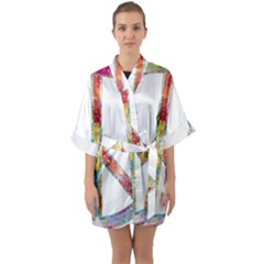 Flourish Decorative Peace Sign Quarter Sleeve Kimono Robe by Simbadda