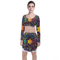 Mandala Floral Flower Abstract Long Sleeve Crop Top & Bodycon Skirt Set by Simbadda