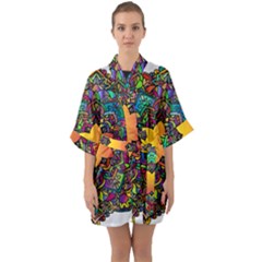 Mandala Floral Flower Abstract Quarter Sleeve Kimono Robe by Simbadda