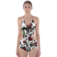 Red Roses print Cut-Out One Piece Swimsuit