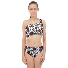 Red Roses print Spliced Up Two Piece Swimsuit