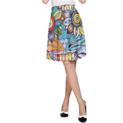 Anthropomorphic Flower Floral Plant A-line Skirt by Simbadda