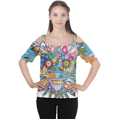 Anthropomorphic Flower Floral Plant Cutout Shoulder Tee by Simbadda