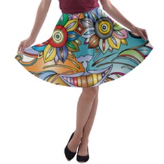 Anthropomorphic Flower Floral Plant A-line Skater Skirt by Simbadda