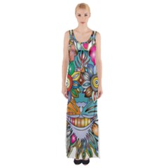 Anthropomorphic Flower Floral Plant Maxi Thigh Split Dress by Simbadda