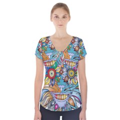 Anthropomorphic Flower Floral Plant Short Sleeve Front Detail Top by Simbadda