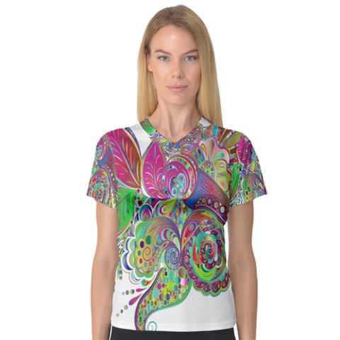 Floral Flowers Ornamental V-neck Sport Mesh Tee by Simbadda