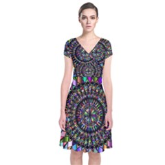 Mandala Decorative Ornamental Short Sleeve Front Wrap Dress by Simbadda