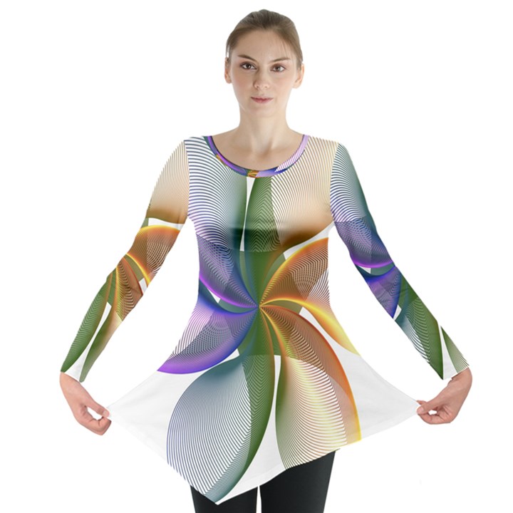 Abstract Geometric Line Art Long Sleeve Tunic 