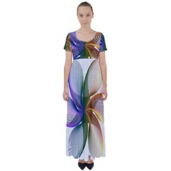 Abstract Geometric Line Art High Waist Short Sleeve Maxi Dress by Simbadda