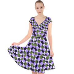 Hypnotic Geometric Pattern Cap Sleeve Front Wrap Midi Dress by dflcprints