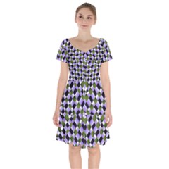 Hypnotic Geometric Pattern Short Sleeve Bardot Dress