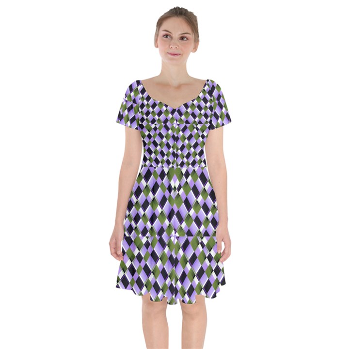 Hypnotic Geometric Pattern Short Sleeve Bardot Dress