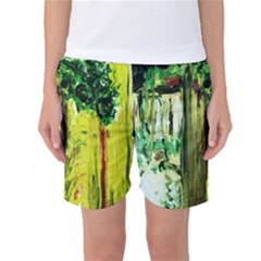 Old Tree And House With An Arch 8 Women s Basketball Shorts by bestdesignintheworld