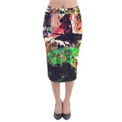 Old Tree And House With An Arch 7 Velvet Midi Pencil Skirt by bestdesignintheworld