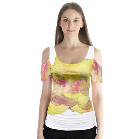 Yellow Rose Butterfly Sleeve Cutout Tee  by aumaraspiritart