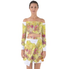 Yellow Rose Off Shoulder Top With Skirt Set by aumaraspiritart