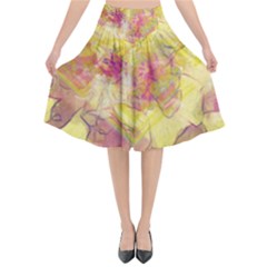 Yellow Rose Flared Midi Skirt by aumaraspiritart