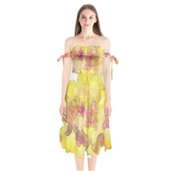 Yellow Rose Shoulder Tie Bardot Midi Dress