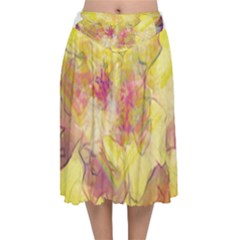 Yellow Rose Velvet Flared Midi Skirt by aumaraspiritart