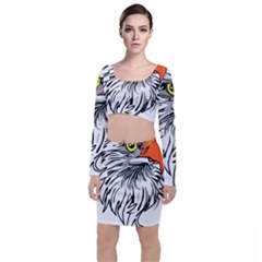 Animal Bird Cartoon Comic Eagle Long Sleeve Crop Top & Bodycon Skirt Set by Simbadda