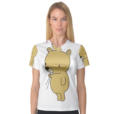 Cute Bear Cartoon V-neck Sport Mesh Tee by Simbadda