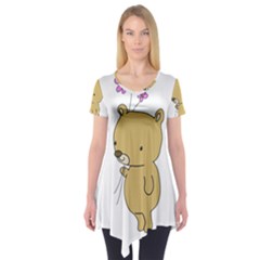 Cute Bear Cartoon Short Sleeve Tunic  by Simbadda