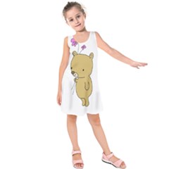 Cute Bear Cartoon Kids  Sleeveless Dress by Simbadda