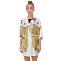 Cute Bear Cartoon Half Sleeve Chiffon Kimono by Simbadda