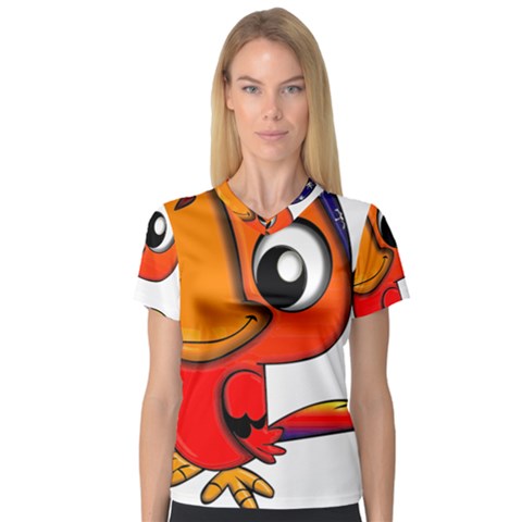 Bird Cartoon Character Parrot V-neck Sport Mesh Tee by Simbadda