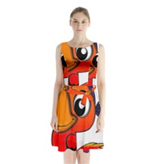 Bird Cartoon Character Parrot Sleeveless Waist Tie Chiffon Dress by Simbadda