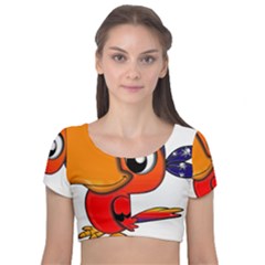 Bird Cartoon Character Parrot Velvet Short Sleeve Crop Top  by Simbadda