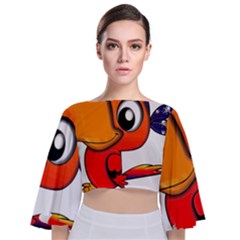 Bird Cartoon Character Parrot Tie Back Butterfly Sleeve Chiffon Top