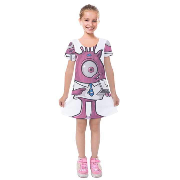 Business Education Logo Monster Kids  Short Sleeve Velvet Dress