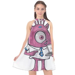 Business Education Logo Monster Halter Neckline Chiffon Dress  by Simbadda