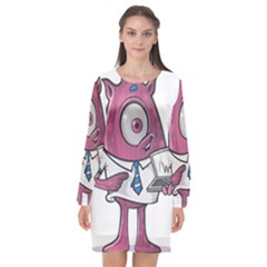 Business Education Logo Monster Long Sleeve Chiffon Shift Dress  by Simbadda