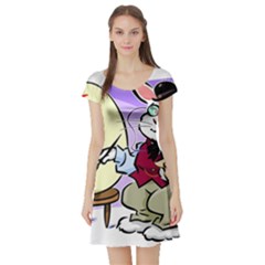 Bunny Easter Artist Spring Cartoon Short Sleeve Skater Dress by Simbadda