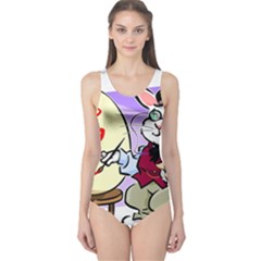 Bunny Easter Artist Spring Cartoon One Piece Swimsuit by Simbadda